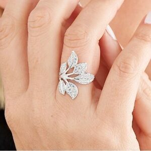 Diamonique Blooming Leaf Pave Ring 10